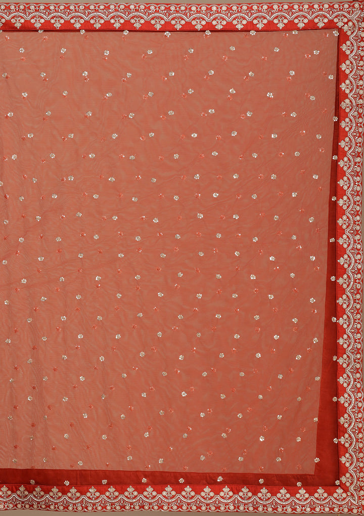 Rust Zardozi (Gold) Raw Silk Semi-Stitched Lehenga