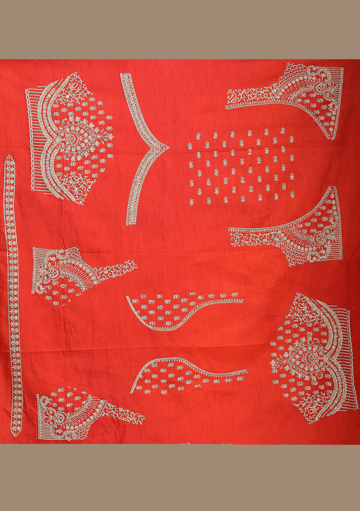 Rust Zardozi (Gold) Raw Silk Semi-Stitched Lehenga