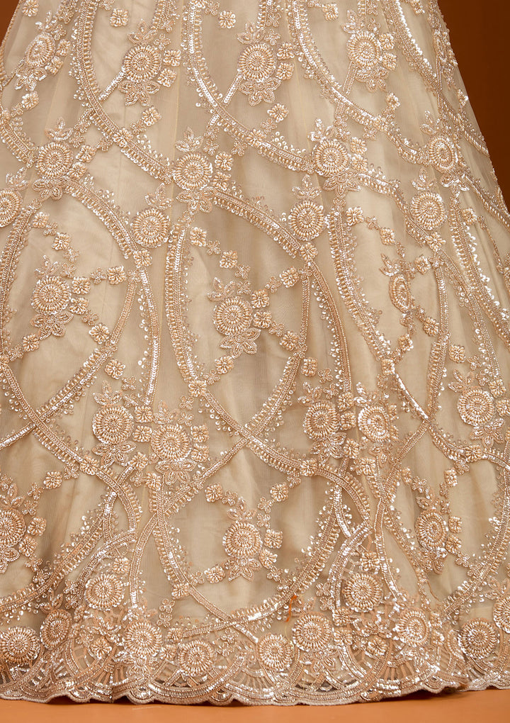 Cream Cutdana Net Readymade Lehenga