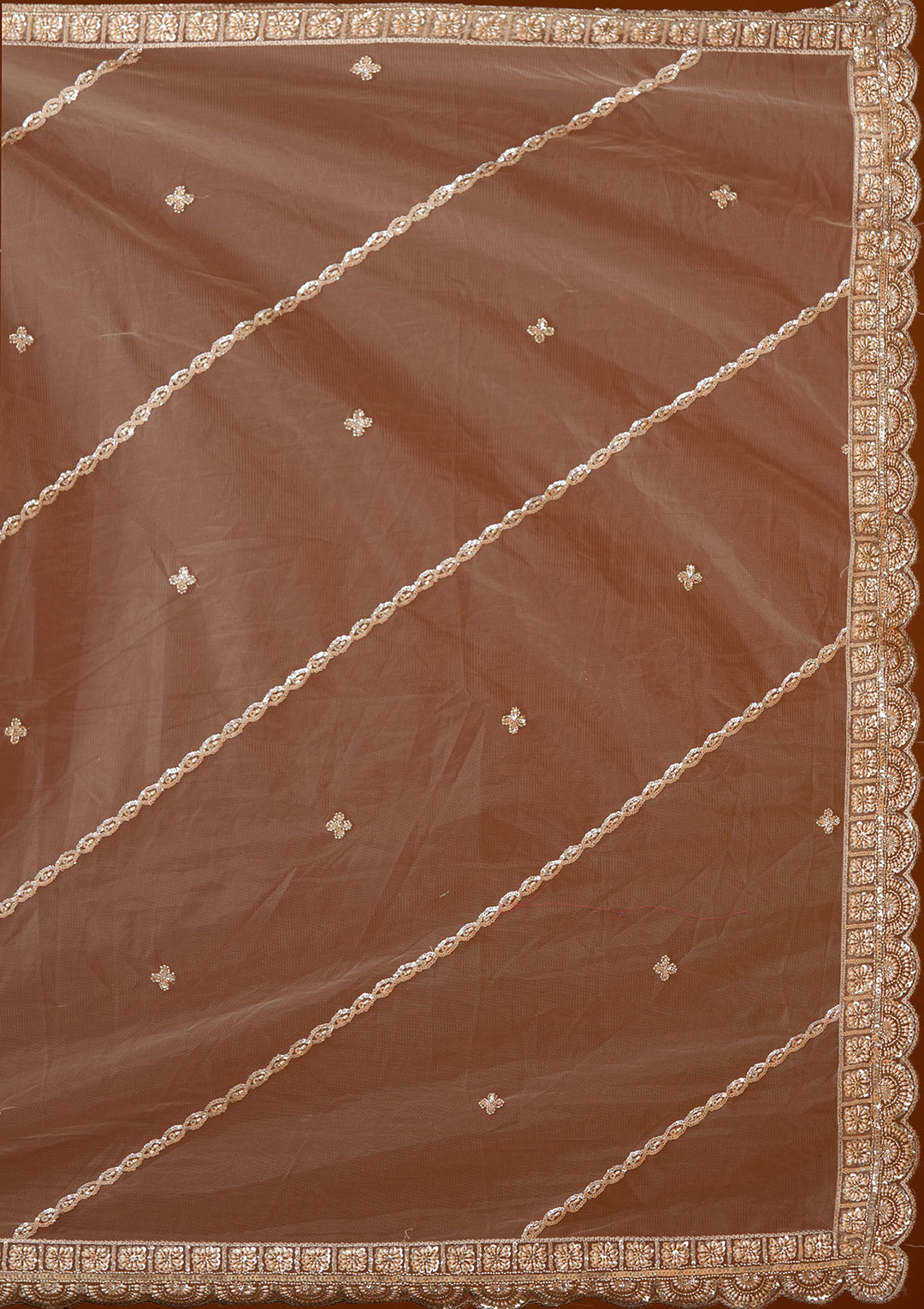 Cream Cutdana Net Readymade Lehenga