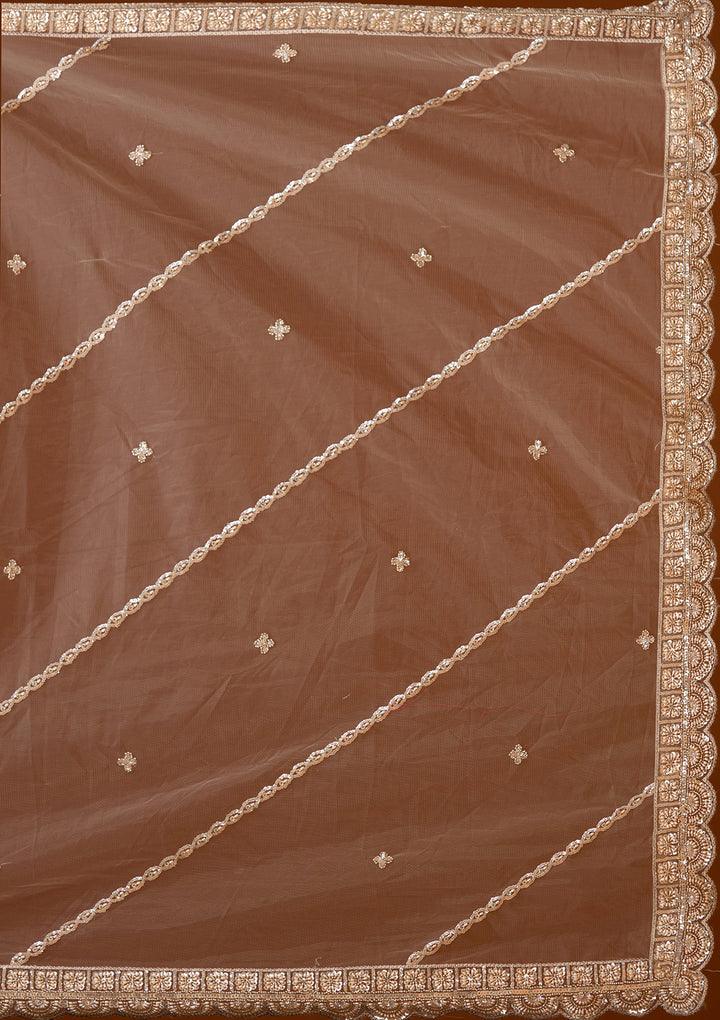 Cream Cutdana Net Readymade Lehenga