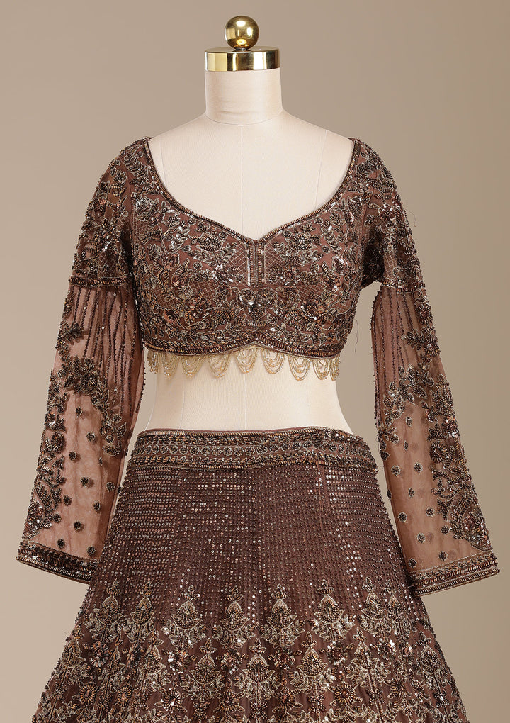 Copper Cutdana Net Readymade Lehenga