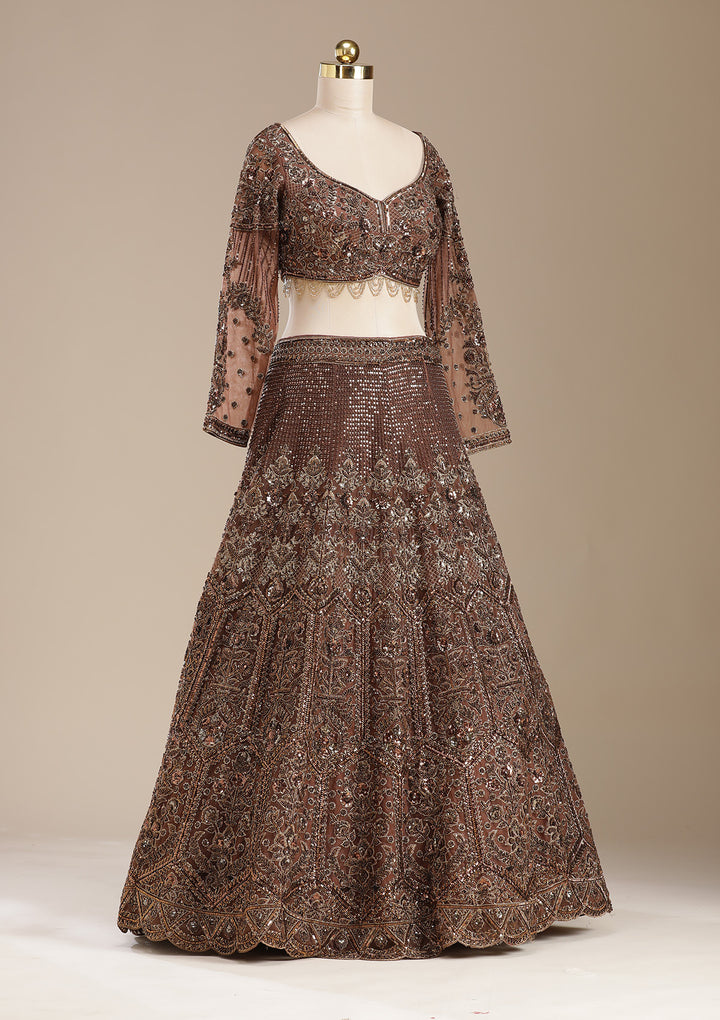 Copper Cutdana Net Readymade Lehenga