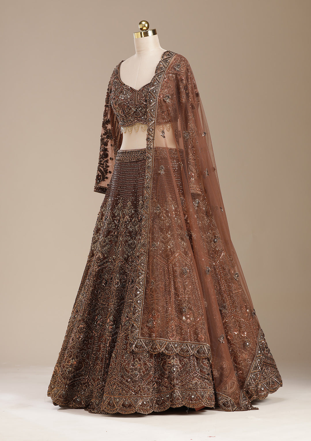 Copper Cutdana Net Readymade Lehenga
