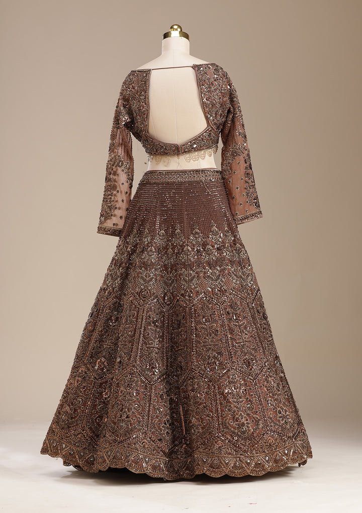 Copper Cutdana Net Readymade Lehenga