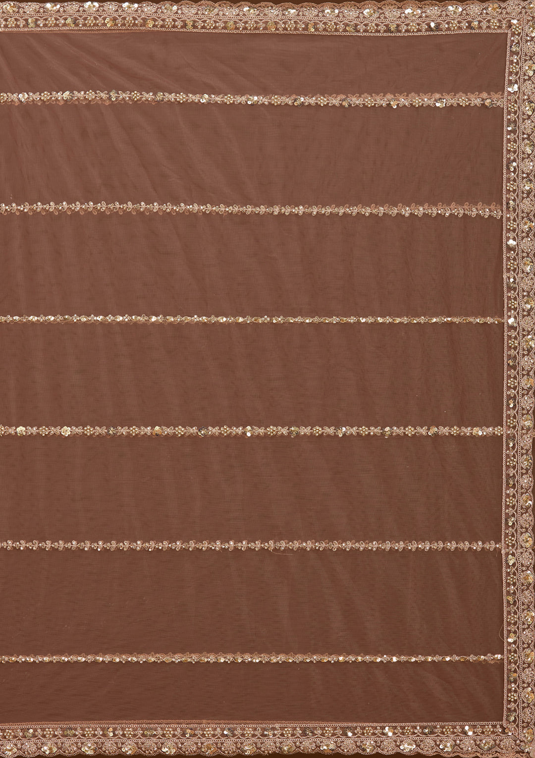 Brown Sequins Net Readymade Lehenga