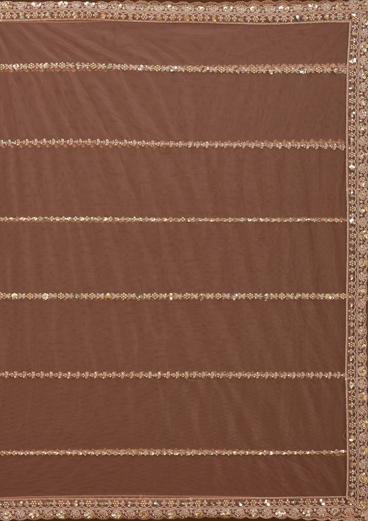 Brown Sequins Net Readymade Lehenga