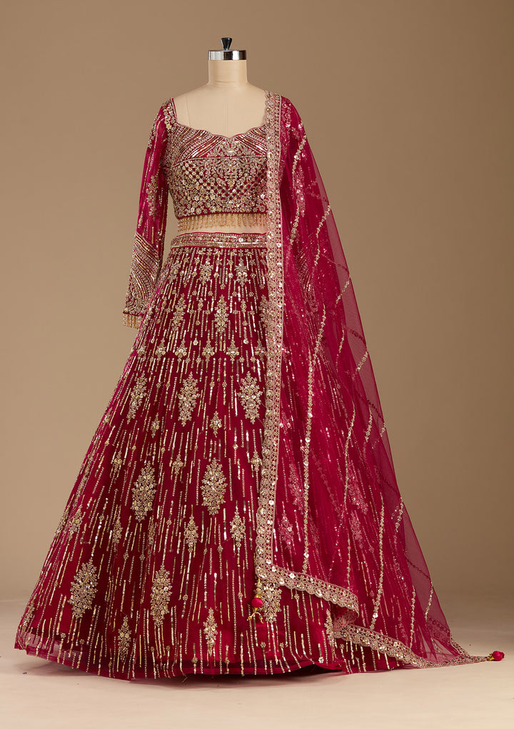 Rani Pink Sequins Net Readymade Lehenga