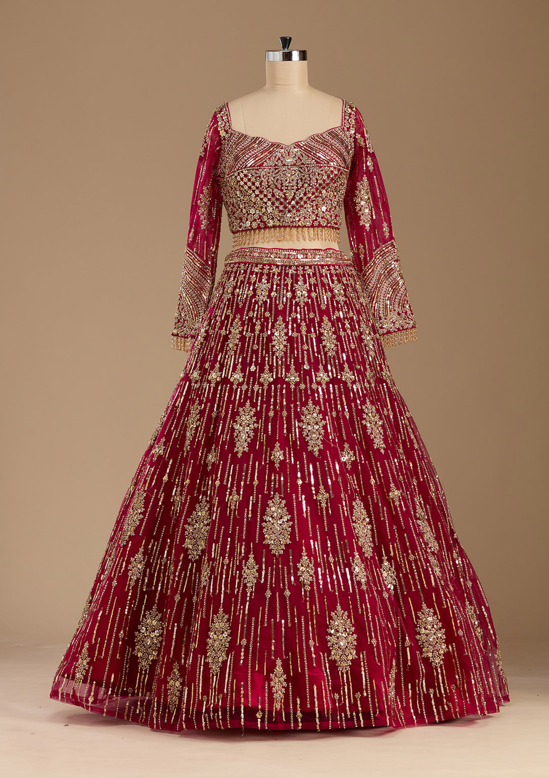 Rani Pink Sequins Net Readymade Lehenga