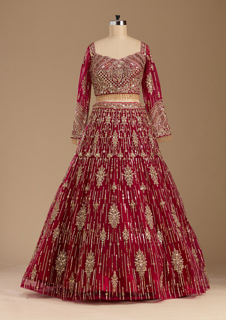 Rani Pink Sequins Net Readymade Lehenga