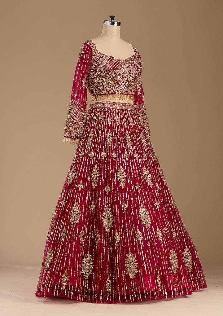 Rani Pink Sequins Net Readymade Lehenga