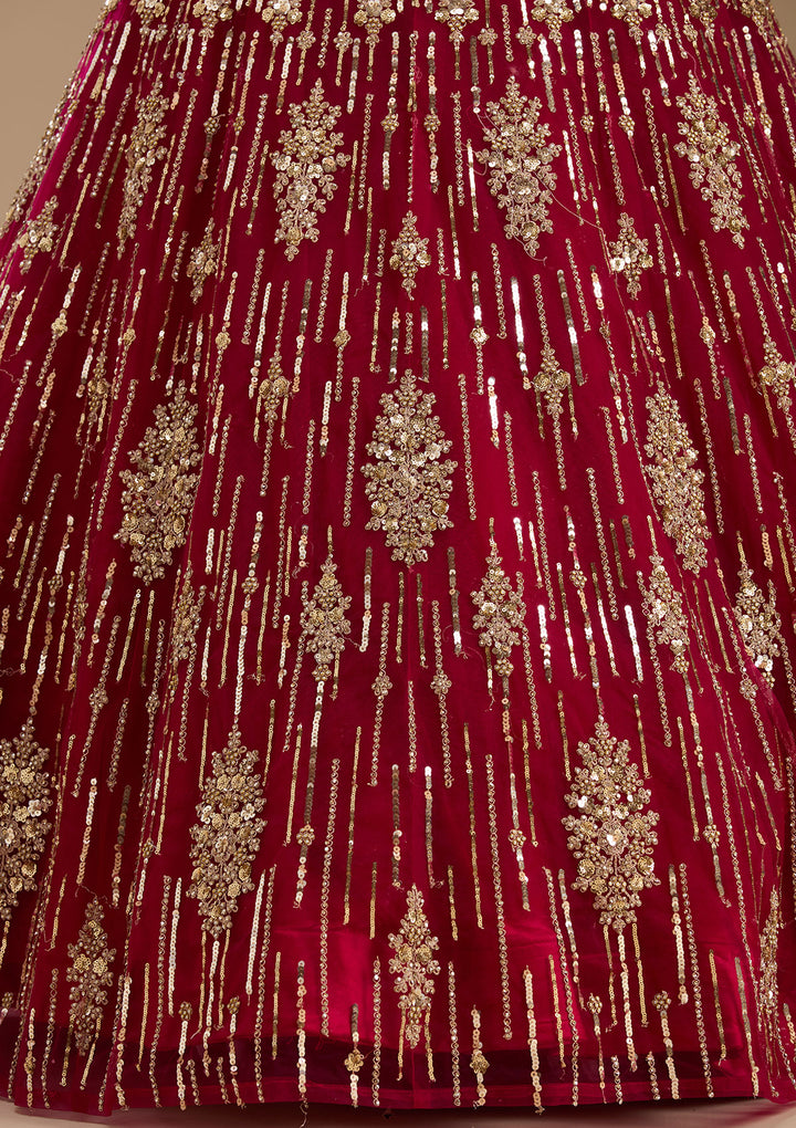 Rani Pink Sequins Net Readymade Lehenga