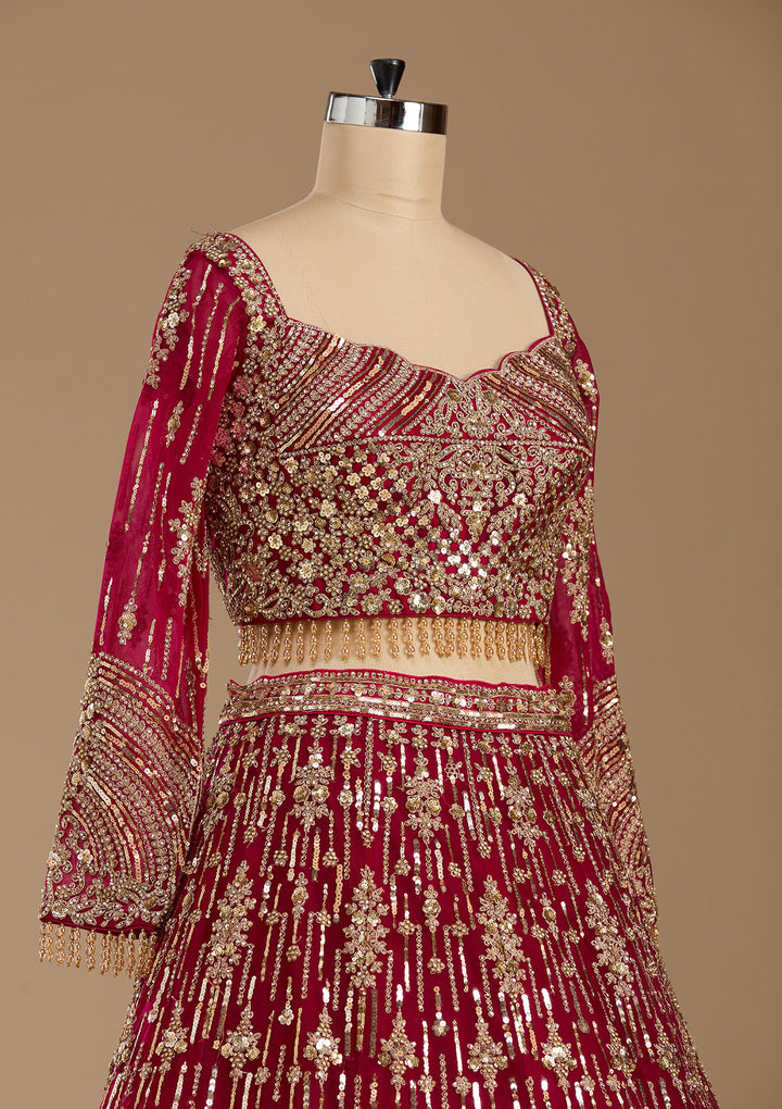 Rani Pink Sequins Net Readymade Lehenga