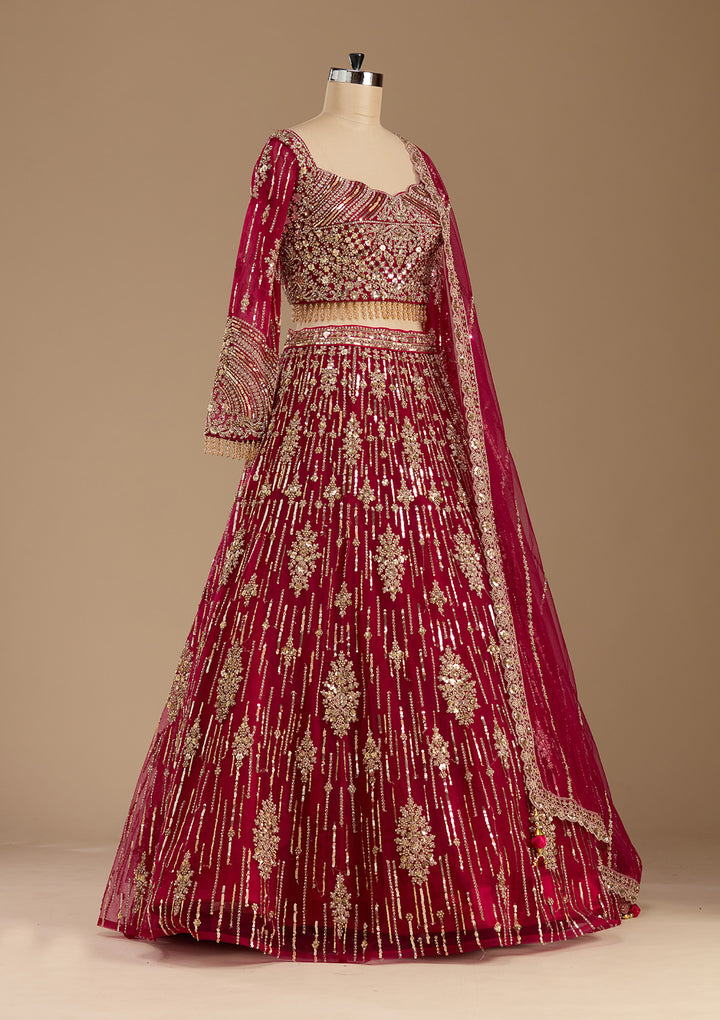 Rani Pink Sequins Net Readymade Lehenga