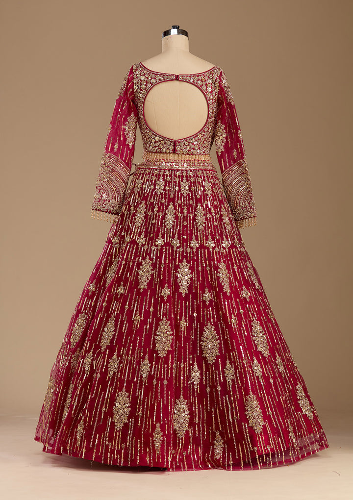 Rani Pink Sequins Net Readymade Lehenga
