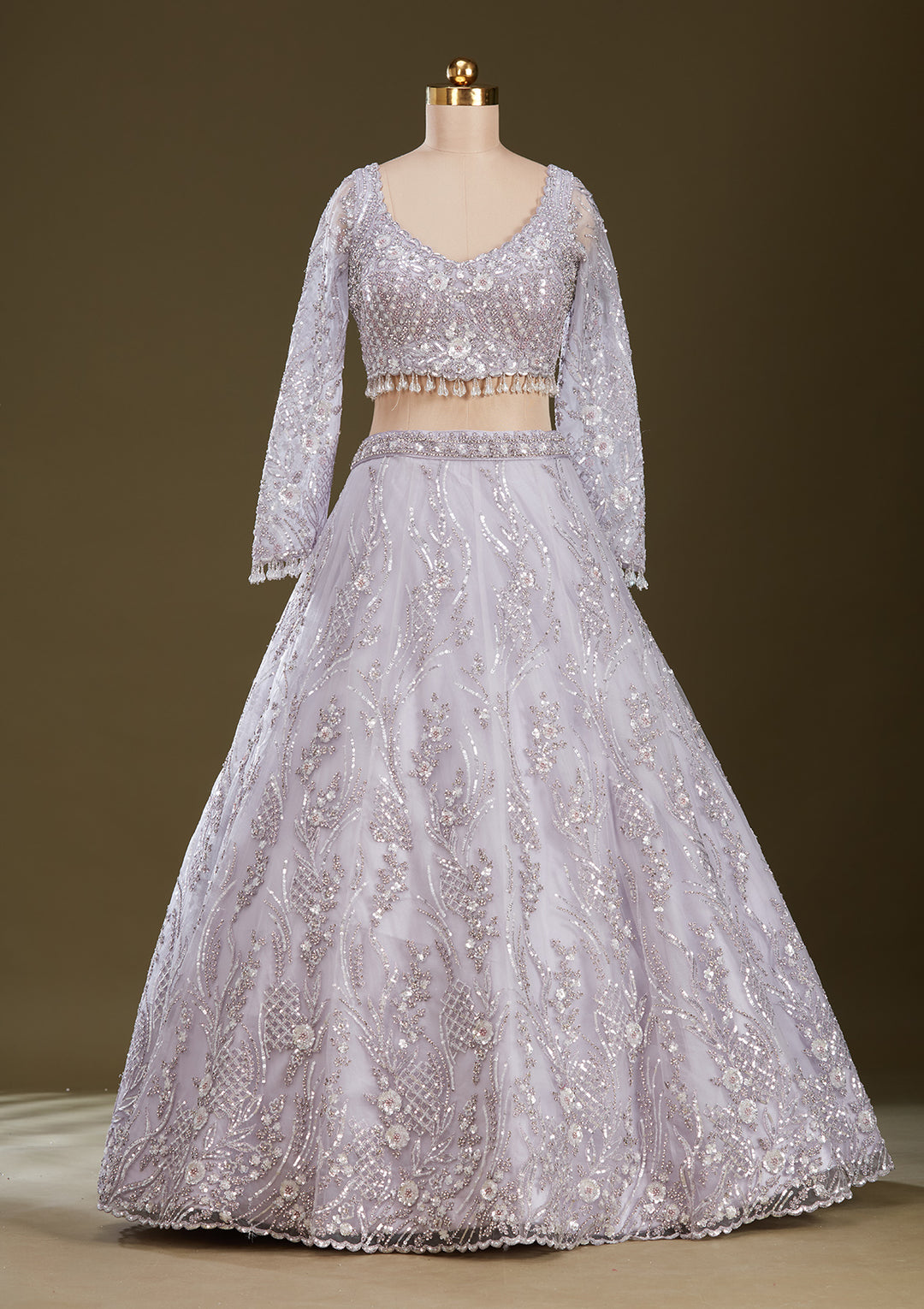 Light Lavender Sequins Net Readymade Lehenga