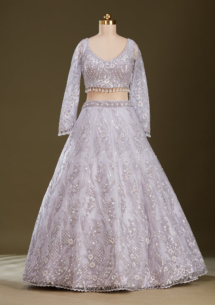 Light Lavender Sequins Net Readymade Lehenga