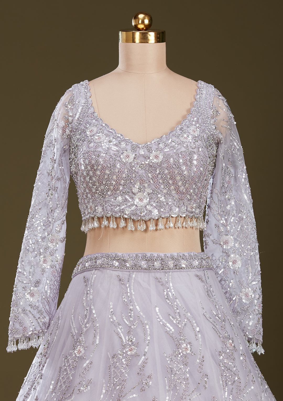 Light Lavender Sequins Net Readymade Lehenga
