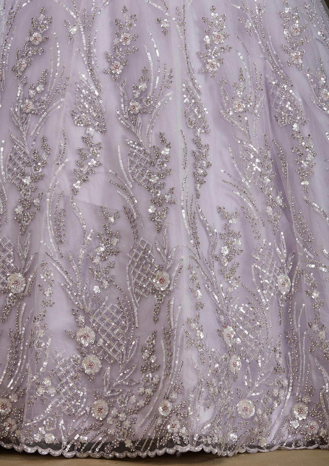 Light Lavender Sequins Net Readymade Lehenga