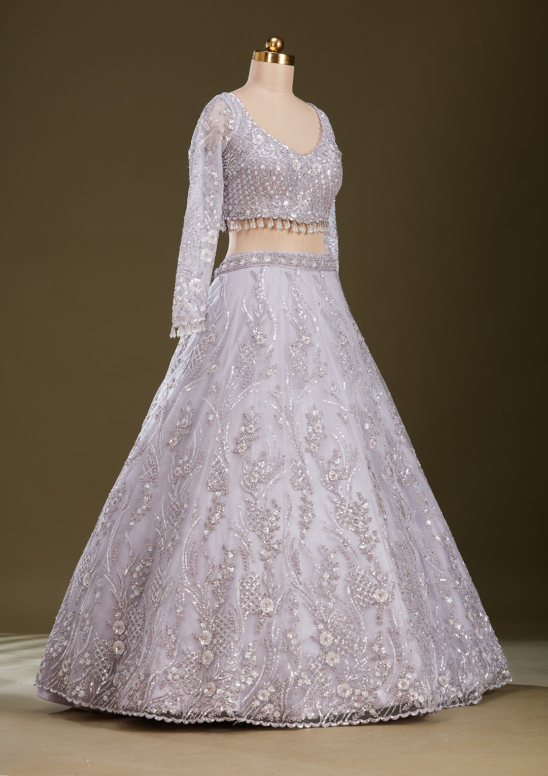 Light Lavender Sequins Net Readymade Lehenga