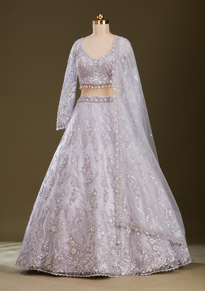 Light Lavender Sequins Net Readymade Lehenga