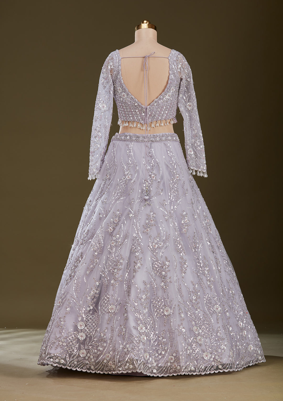 Light Lavender Sequins Net Readymade Lehenga