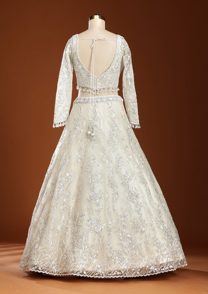 Off White Sequins Net Readymade Lehenga