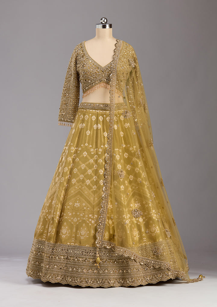 Mehendi Cording Banarasi Readymade Lehenga