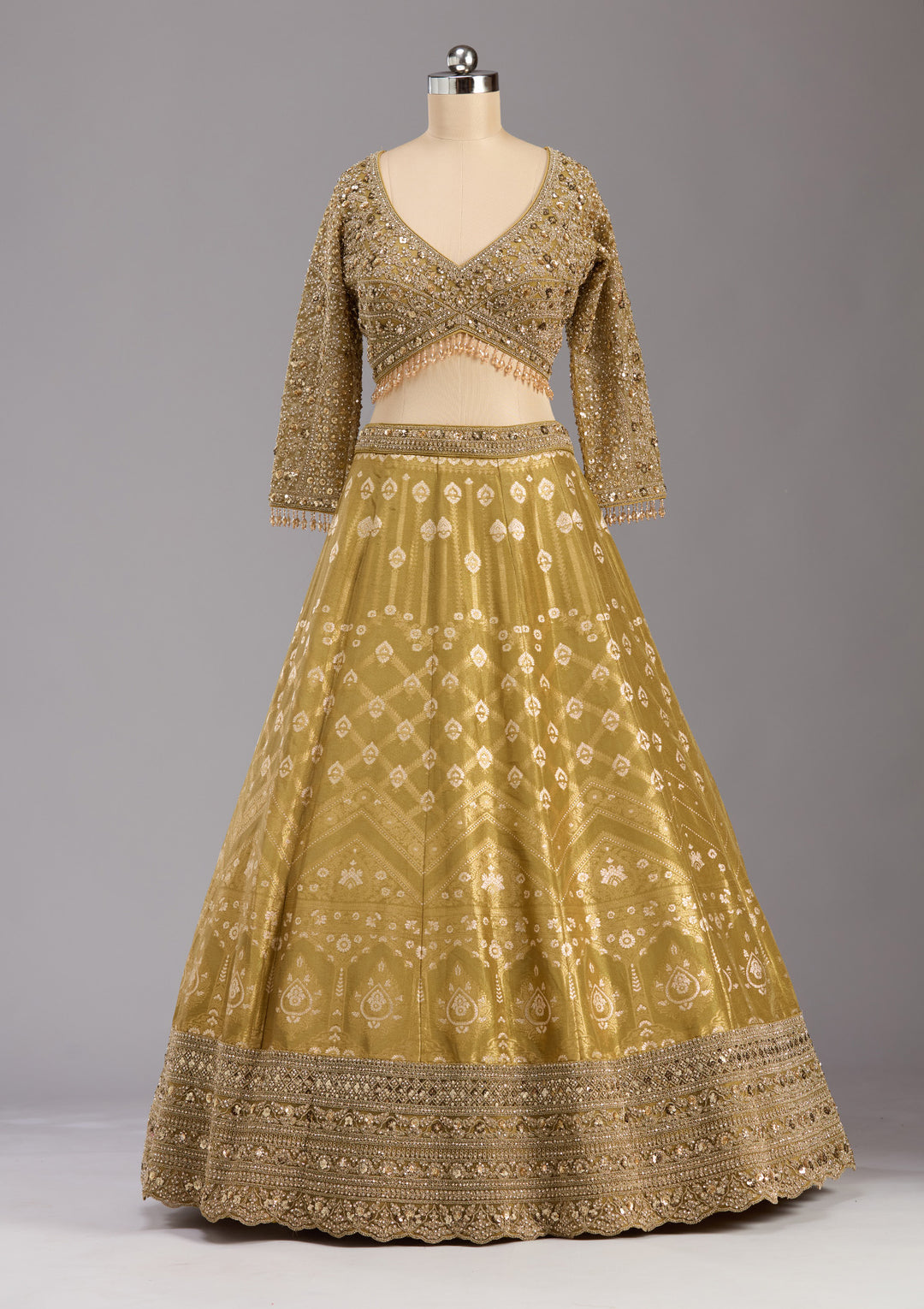 Mehendi Cording Banarasi Readymade Lehenga