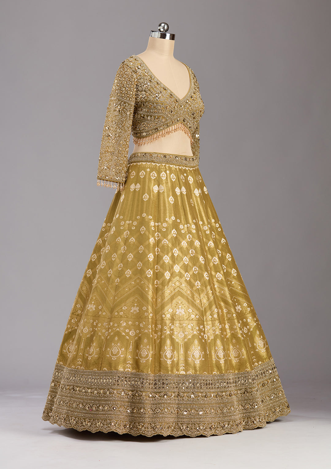Mehendi Cording Banarasi Readymade Lehenga