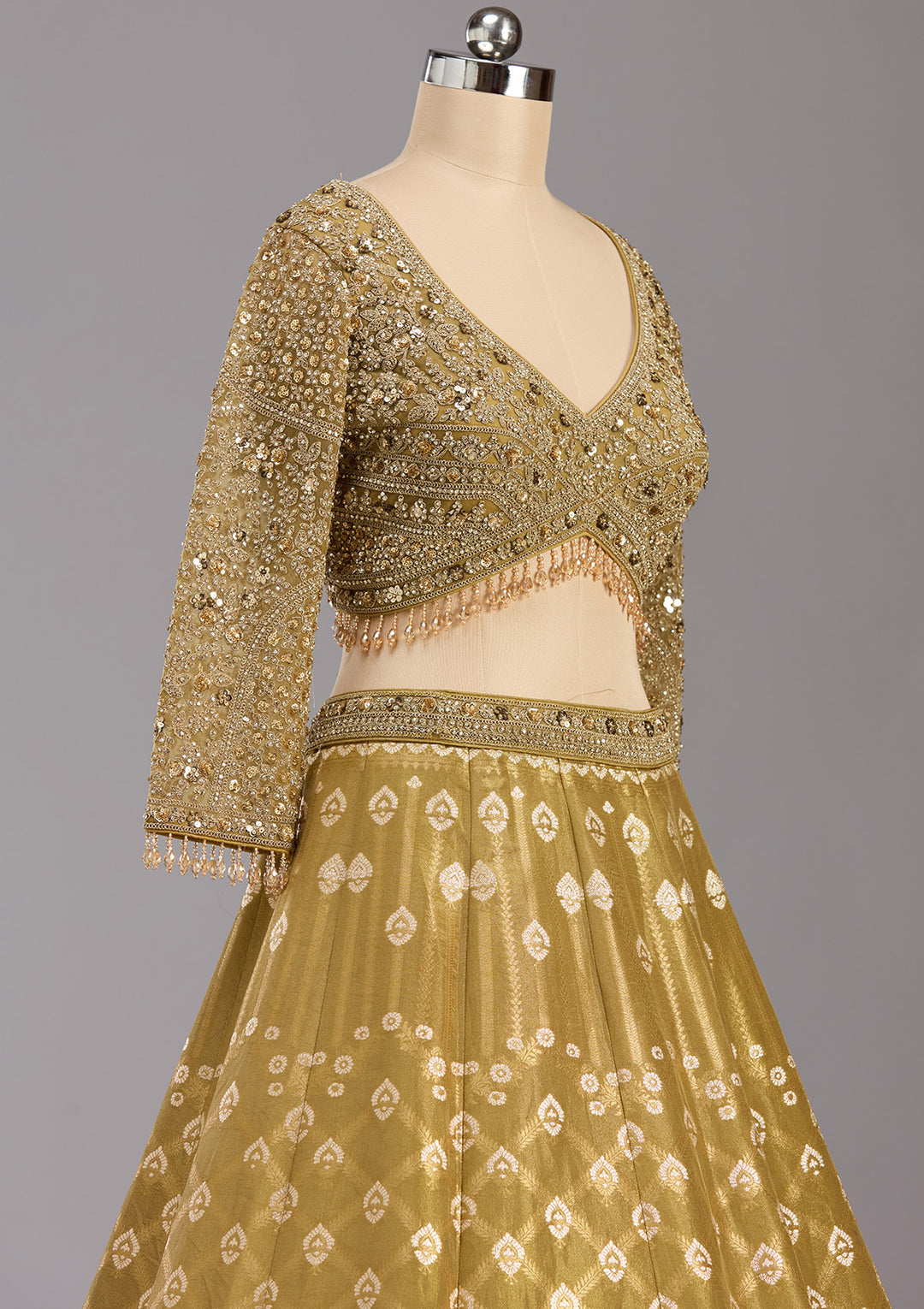 Mehendi Cording Banarasi Readymade Lehenga