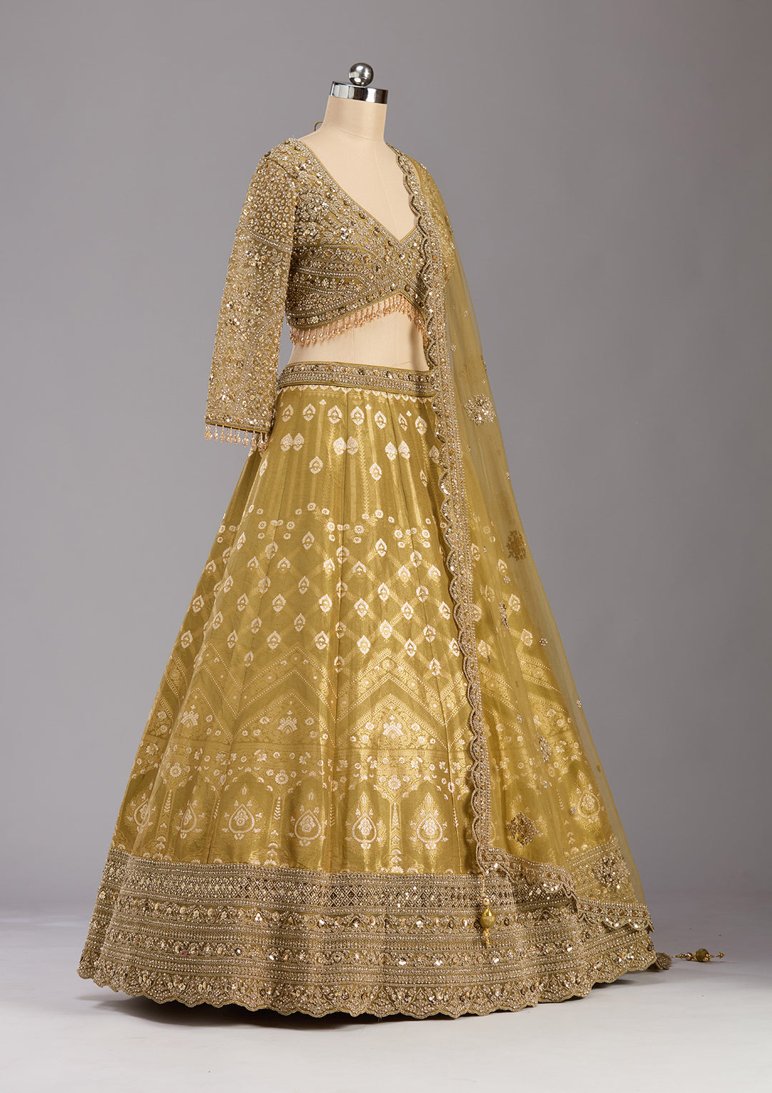 Mehendi Cording Banarasi Readymade Lehenga