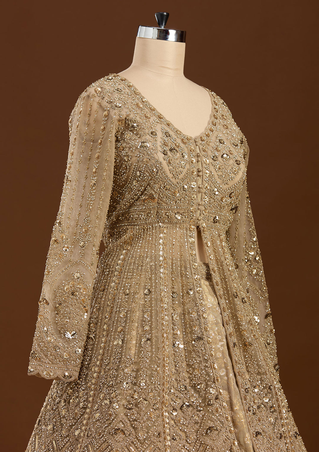 Gold Sequins Net Readymade Lehenga