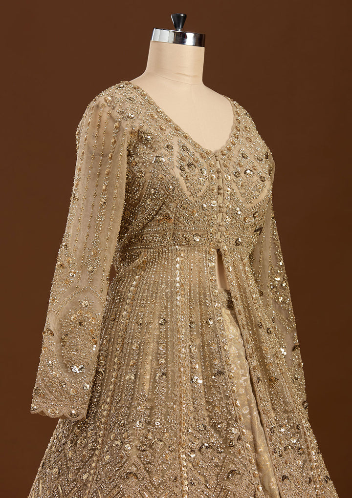 Gold Sequins Net Readymade Lehenga