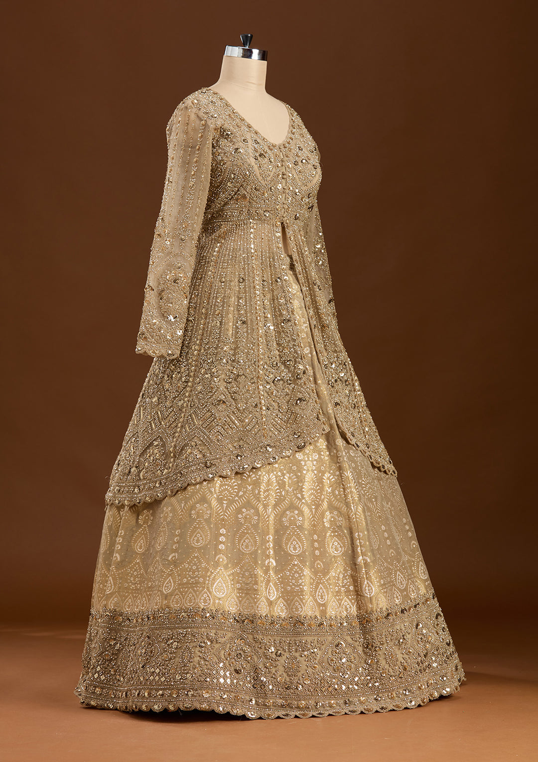 Gold Sequins Net Readymade Lehenga