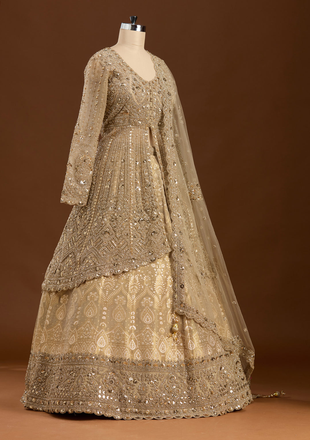 Gold Sequins Net Readymade Lehenga