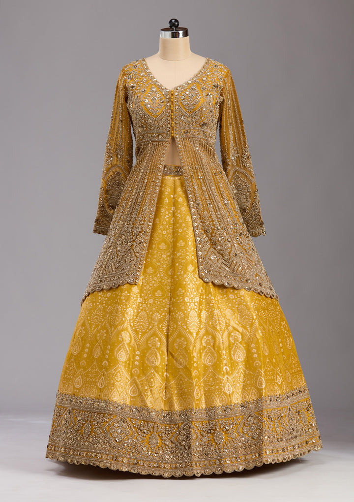 Mustard Sequins Net Readymade Lehenga