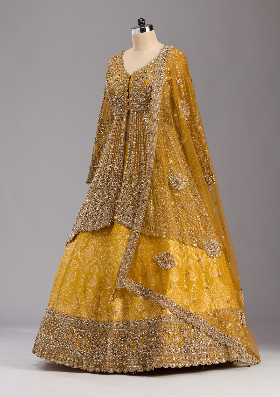 Mustard Sequins Net Readymade Lehenga