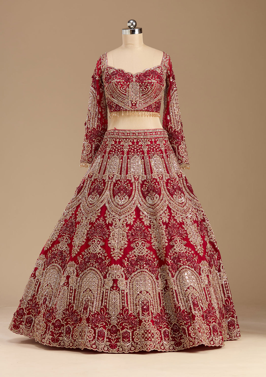 Dark Maroon Applique Net Readymade Lehenga