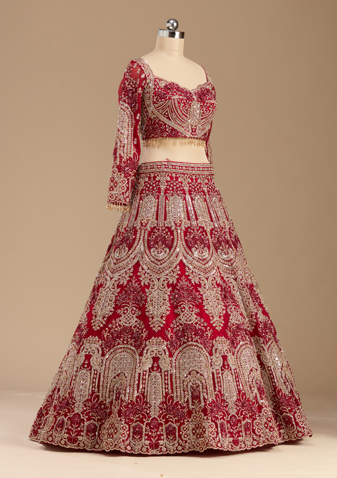 Dark Maroon Applique Net Readymade Lehenga