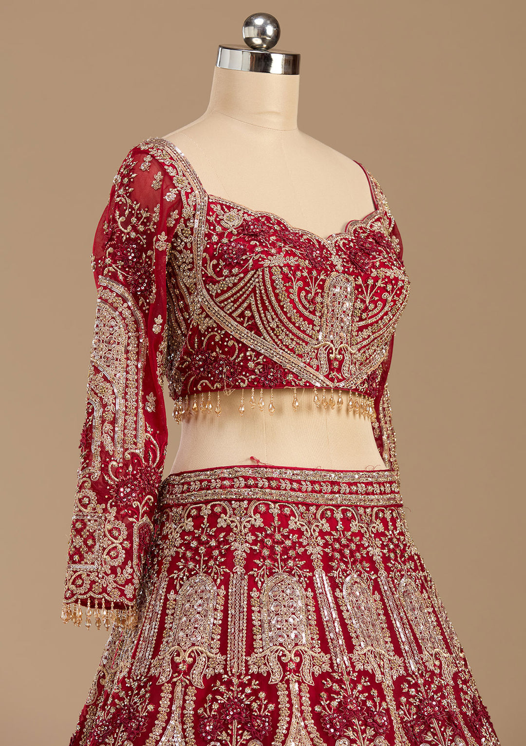 Dark Maroon Applique Net Readymade Lehenga