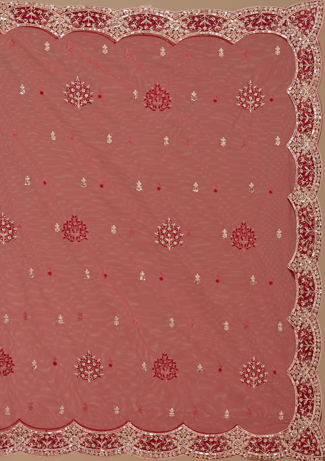 Dark Maroon Applique Net Readymade Lehenga
