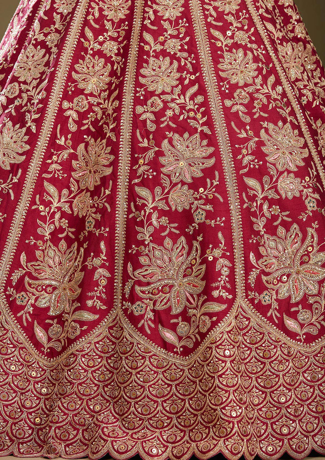 Dark Maroon Zardozi (Gold) Raw Silk Readymade Lehenga