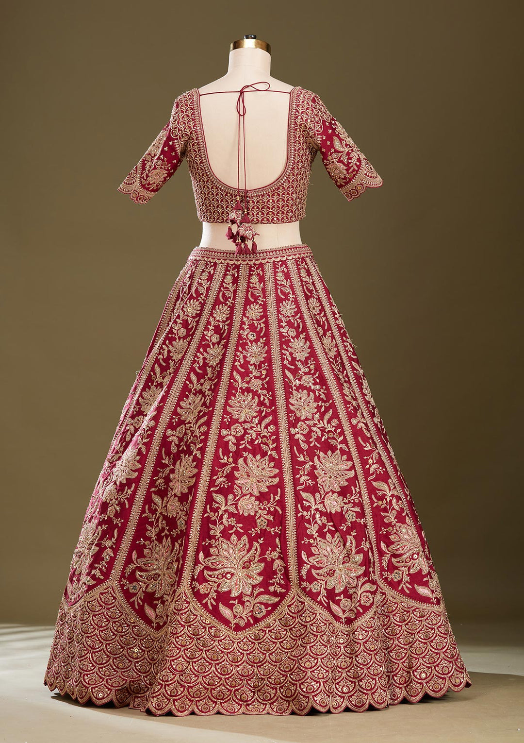 Dark Maroon Zardozi (Gold) Raw Silk Readymade Lehenga