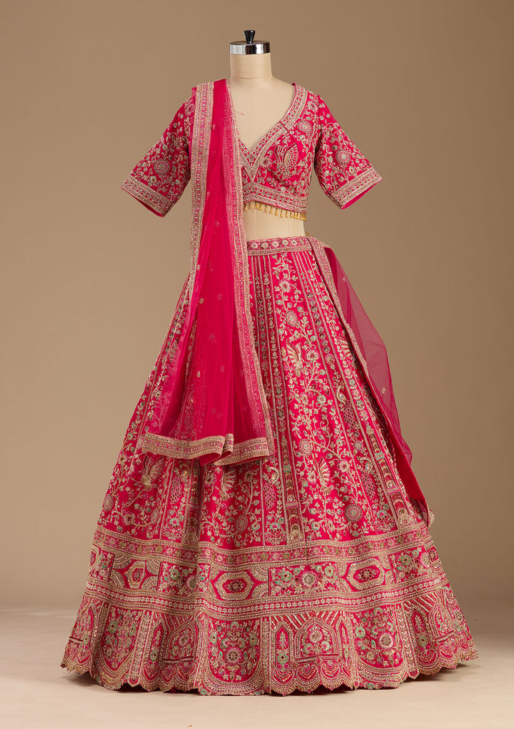 Rani Pink Cording Raw Silk Readymade Lehenga