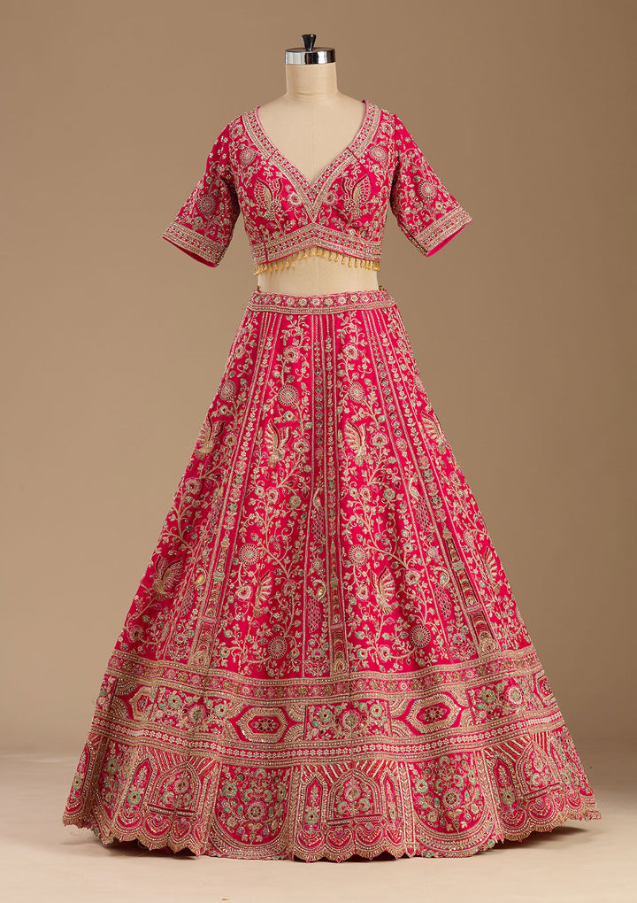 Rani Pink Cording Raw Silk Readymade Lehenga