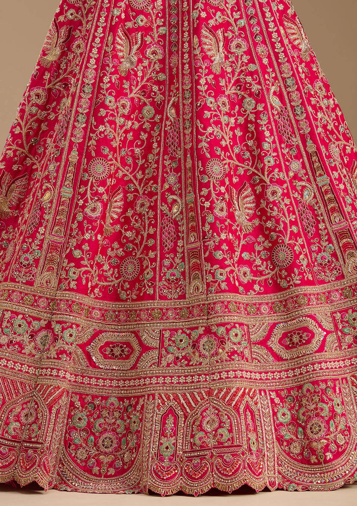 Rani Pink Cording Raw Silk Readymade Lehenga