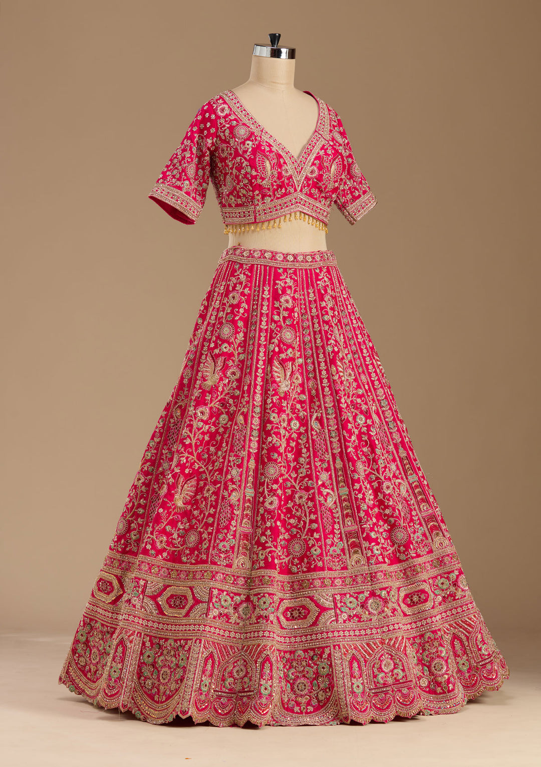 Rani Pink Cording Raw Silk Readymade Lehenga