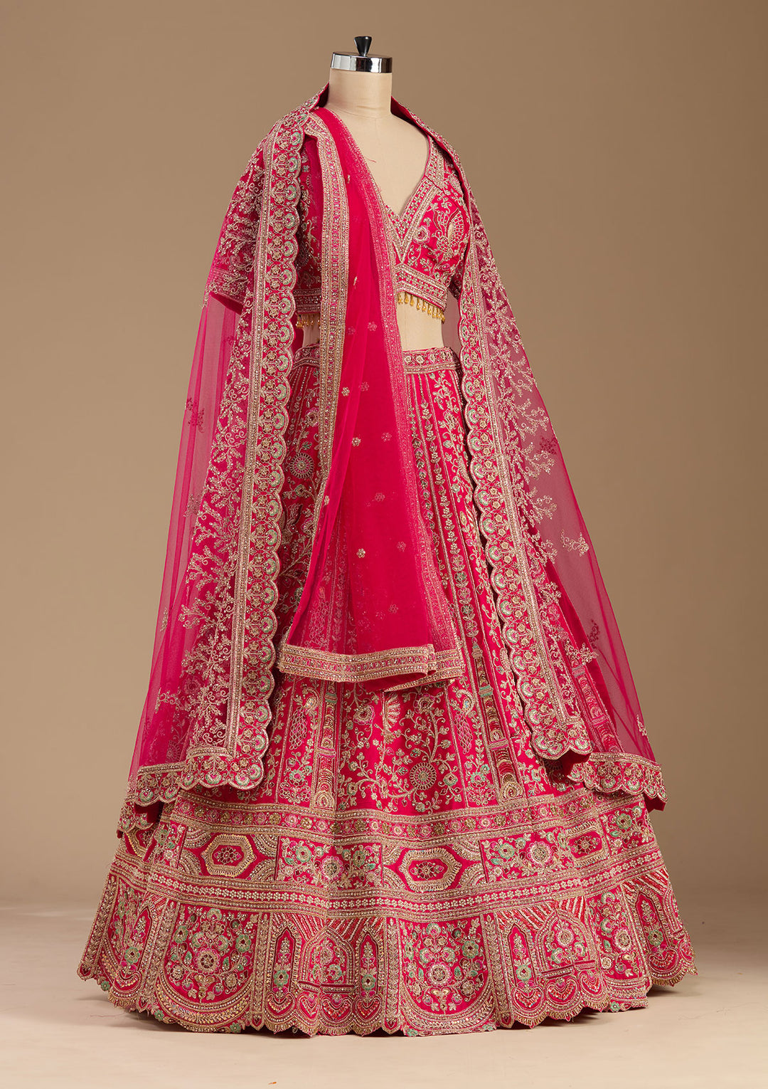 Rani Pink Cording Raw Silk Readymade Lehenga