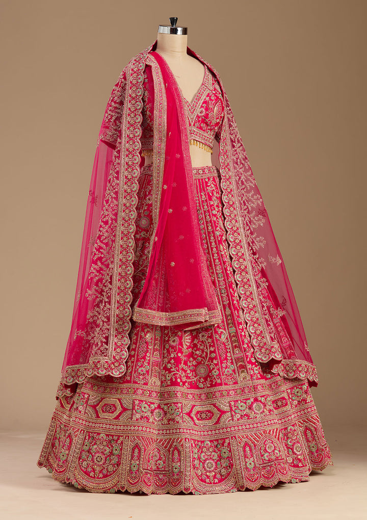 Rani Pink Cording Raw Silk Readymade Lehenga